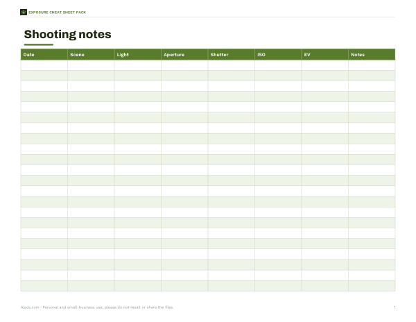 Preview of Printable Shooting Notes Log